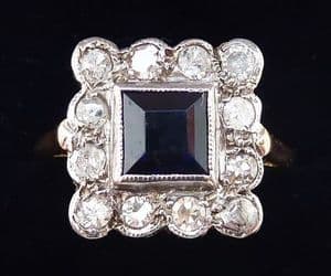 Beautiful art deco 18ct 18k and platinum 0.50ct sapphire and diamond vintage antique cluster ring