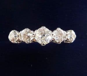 Beautiful art deco 18ct 18k gold and platinum 0.80ct diamond five stone vintage antique ring