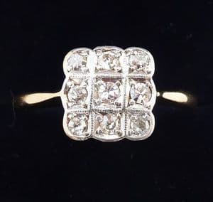 Beautiful art deco 18ct 18k gold and platinum diamond vintage antique cluster ring