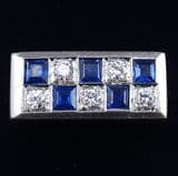 Beautiful art deco 18ct 18k white gold 0.50ct sapphire and diamond vintage antique chequer ring