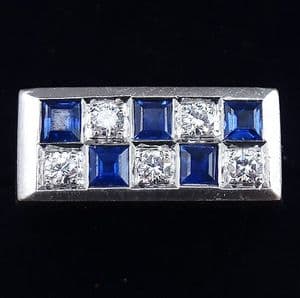 Beautiful art deco 18ct 18k white gold 0.50ct sapphire and diamond vintage antique chequer ring