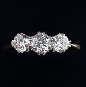 Beautiful art deco 18ct gold platinum 0.95ct diamond three stone vintage antique trilogy ring