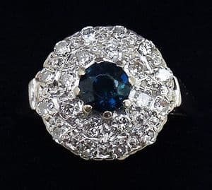 Beautiful art deco 18ct white gold 0.44ct diamond and sapphire vintage antique cluster ring