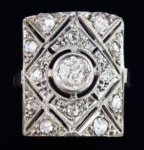 Beautiful art deco platinum 0.65ct diamond cluster vintage antique panel ring