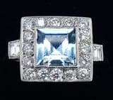 Beautiful art deco platinum 0.70ct aquamarine and diamond vintage antique trilogy ring