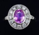 Beautiful art deco platinum 1.40ct pink sapphire and diamond vintage antique cluster ring