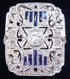 Beautiful art deco platinum diamond and baguette cut sapphires vintage antique panel ring