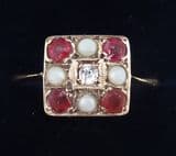 Beautiful edwardian 18ct 18k gold 0.40ct ruby diamond and seed pearl vintage antique cluster ring