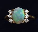 Beautiful edwardian 18ct 18k gold 0.80ct opal and diamond vintage antique sz H childs ring