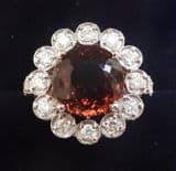 Big beautiful art deco 18ct white gold 3.92ct tourmaline and diamond vintage antique cluster ring