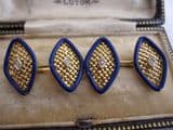 Edwardian 18ct yellow gold blue enamel diamond latticed solid quality cufflinks