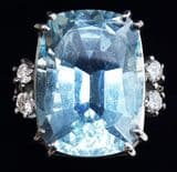 Fabulous art deco 18ct 18k white gold 17ct emerald cut aquamarine and diamond vintage antique ring