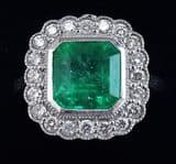 Fabulous art deco 18ct 18k white gold 4.75ct emerald and diamond cluster vintage antique ring