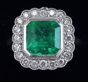 Fabulous art deco 18ct 18k white gold 4.75ct emerald and diamond cluster vintage antique ring