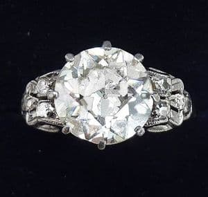 Fabulous art deco 18ct white gold 2.93ct diamond solitaire vintage antique engagement ring