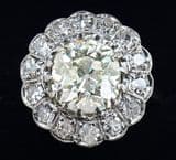 Fabulous art deco platinum 2.72ct VS1 champagne diamond daisy vintage antique cluster ring
