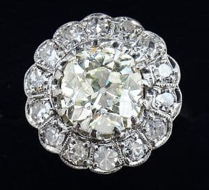 Fabulous art deco platinum 2.72ct VS1 champagne diamond daisy vintage antique cluster ring