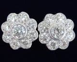 Fabulous art deco platinum 3.30ct diamond daisy vintage antique cluster earrings