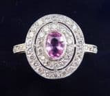 Gorgeous 18ct 18k white gold art deco 0.70ct pink sapphire and diamond vintage antique cluster ring