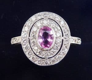 Gorgeous 18ct 18k white gold art deco 0.70ct pink sapphire and diamond vintage antique cluster ring