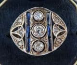 Gorgeous 18ct 18k white gold art deco 0.80ct diamond and sapphire vintage antique ring