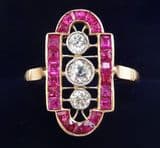 Gorgeous art deco 18ct 18k and white gold french cut ruby and diamond marquise vintage antique ring