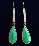 Gorgeous art deco 18ct 18k gold platinum jade and diamond vintage pear drop earrings