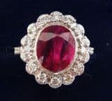 Gorgeous art deco 18ct 18k white gold 3.30ct ruby and diamond vintage antique cluster ring