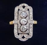 Gorgeous art deco 18ct 18k yellow and white gold elongated vintage antique diamond ring