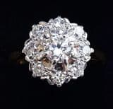 Gorgeous art deco 18ct and 18k white gold 0.74ct diamond cluster vintage antique ring