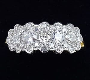 Gorgeous art deco 18ct and 18k white gold 1.12ct diamond multiple cluster vintage antique ring