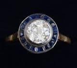 Gorgeous art deco 18ct and white gold 0.80ct diamond a sapphire vintage antique target ring
