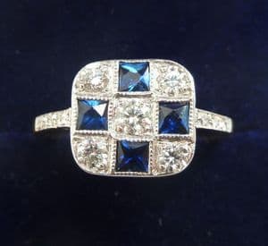 Gorgeous art deco 18ct and white gold sapphire and 0.58ct diamond vintage antique ring