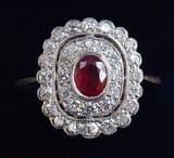 Gorgeous art deco 18ct gold and platinum 0.45ct ruby diamond vintage antique cluster ring