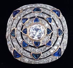 Gorgeous art deco 18ct gold and platinum 2.23ct diamond and sapphire vintage antique cluster ring
