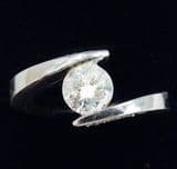 Gorgeous art deco 18ct white gold 0.87ct diamond solitaire vintage antique twist ring