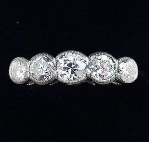 Gorgeous art deco platinum 0.80ct diamond five stone vintage antique ring