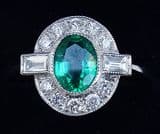 Gorgeous art deco platinum 0.95ct emerald and baguette diamond vintage antique cluster ring