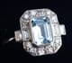 Gorgeous art deco platinum 0.95ct emerald cut aquamarine and diamond vintage antique cluster ring