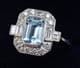 Gorgeous art deco platinum 0.95ct emerald cut aquamarine and diamond vintage antique cluster ring