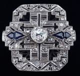 Gorgeous art deco platinum 1.10ct diamond and sapphire vintage antique cocktail ring