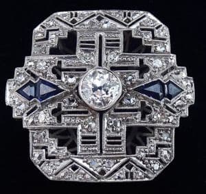 Gorgeous art deco platinum 1.10ct diamond and sapphire vintage antique cocktail ring