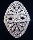 Gorgeous art deco platinum 1.10ct diamond marquise elongated vintage antique cluster ring