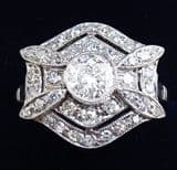 Gorgeous art deco platinum 1.10ct diamond vintage antique cluster ring