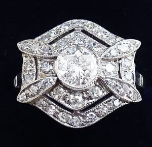 Gorgeous art deco platinum 1.10ct diamond vintage antique cluster ring