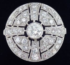 Gorgeous art deco platinum 1.25ct diamond target cross vintage antique cluster ring