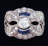 Gorgeous art deco platinum 1.94ct diamond and baguette sapphire vintage antique cluster ring