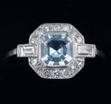 Gorgeous art deco platinum 1ct aquamarine and diamond vintage antique cluster ring