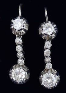 Gorgeous art deco platinum 3.30ct diamond vintage antique dangle drop earrings