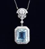 Gorgeous art deco platinum 5.6ct aquamarine and 1.34ct diamond pendant necklace